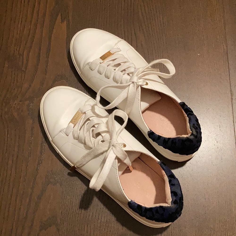 Topshop White Sneakers w/ Blue Leopard Trim Sz 38